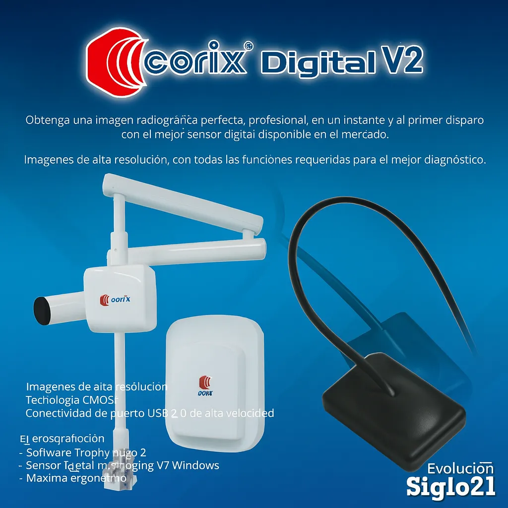 Radiovisiografo Corix junto a equipo de rayos X dental, ofreciendo diagnóstico avanzado, rápido y confiable para tratamientos odontológicos modernos.